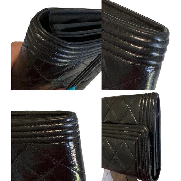 💎✨BEAUTIFUL✨💎 Authentic Chanel Quilted Glazed Aged Long Boy Flap Black Wallet - Picture 6 of 6